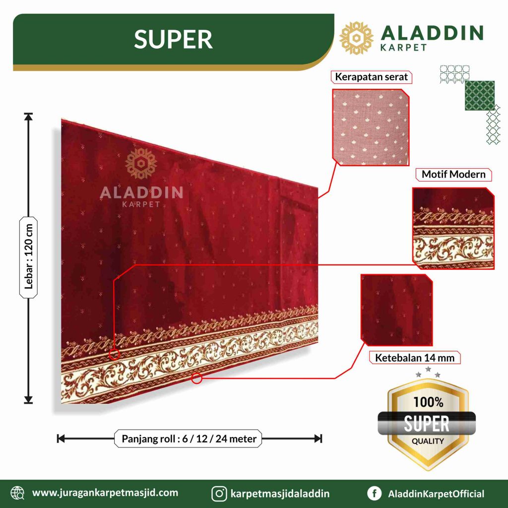karpet masjid super merah dotted motif ukir